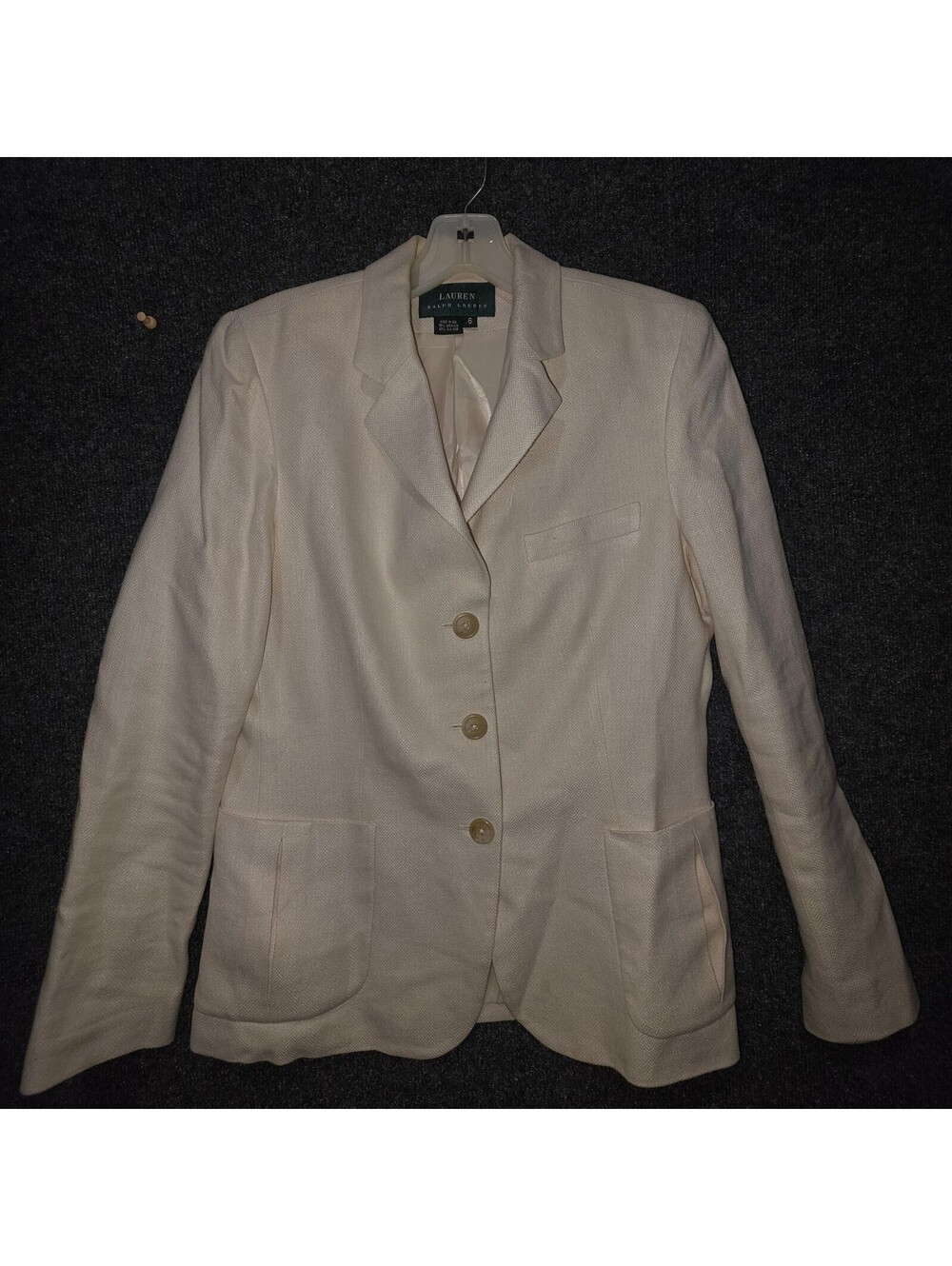RL51. Vintage Lauren Ralph Lauren Ivory Linen Silk Herringbone Blazer Size 6 USA